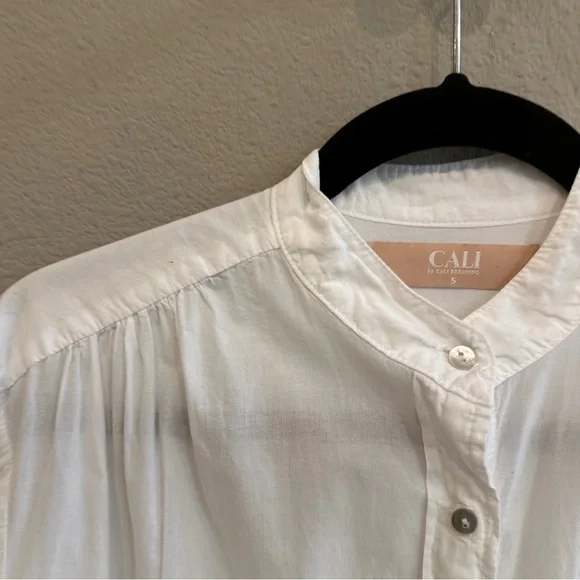 CALI by Cali Dreaming White Collarless Button Down Cotton Shirt Small - Picture 3 of 7